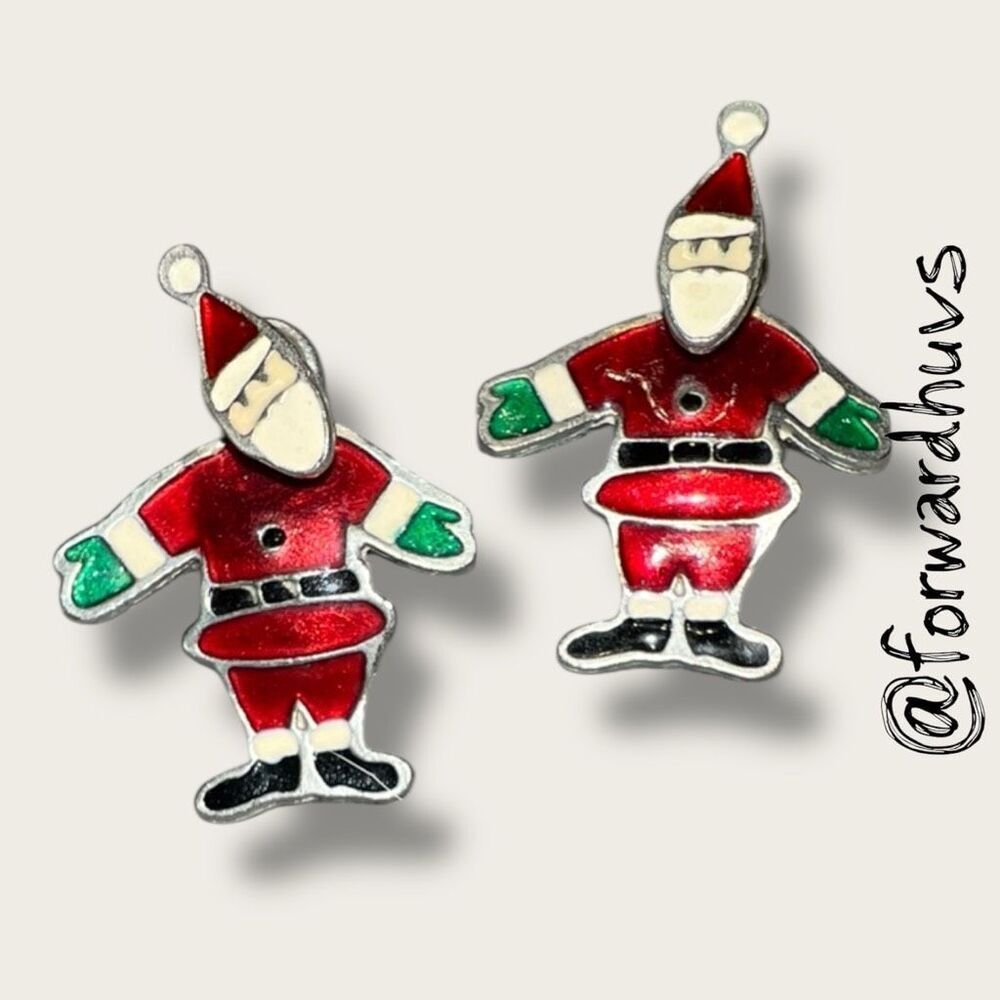 Vintage Santa Two-Piece Earrings – Enamel Stud & Body Back